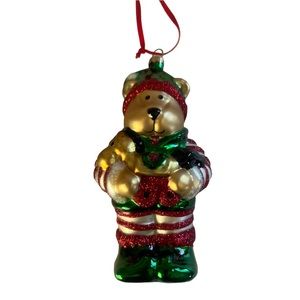 2001 Starbucks Bearista‎ Elf Ornament Glass Vintage Glitter Christmas With Box